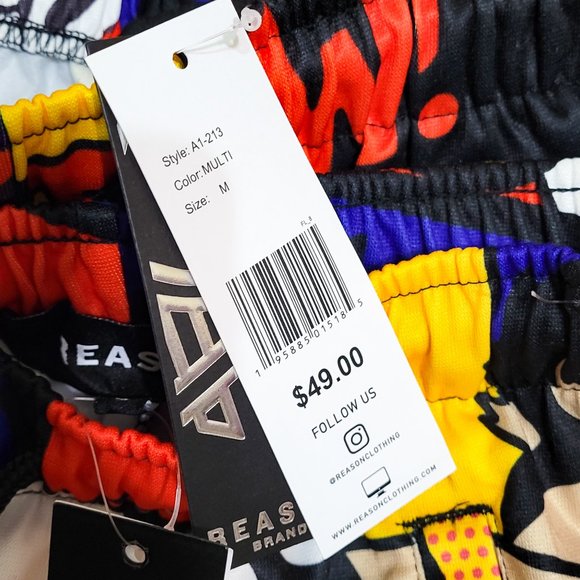 Reason RSN Brand Comic Cartoon PopArt Shorts Red Blue Drip Multicolor Wolf POW - Picture 8 of 10